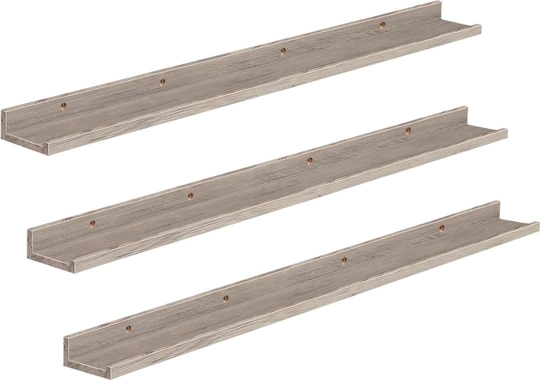 HOOBRO Floating Shelves, Wall Shelf Set of 3, 47.2 Inches Hanging Shelf with Raised Edge and Invisible Brackets, for Bathroom, Bedroom, Kitchen, Office, Living Room Decor, Greige BG92BJ01