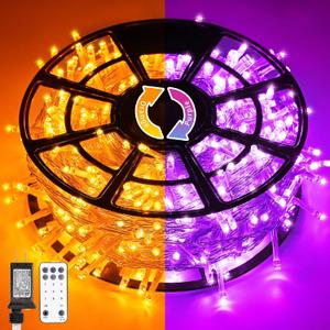 JMEXSUSS 168ft 600 LED Halloween Decor Lights Outdoor Clear Wire, Orange Purple String Lights Indoor Plug in,Halloween Lights for Tree Porch Yard Decorations