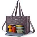 Ralnitote Laptop Tote Bag with Insulated Lunch Compartment for Women, PU Leather 15.6 Inch Work Bag, Elegant Computer Handbag, Versatile Business Tote for Office,Travel or Casual-Plum Purple