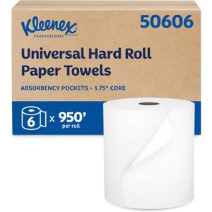 Kleenex Professional Universal Hard Roll Paper Towels, Bulk (50606), Hardwound 1.75" Core, Premium Absorbency Pockets, White (6 Rolls at 600' Each, 3,600'/Case)