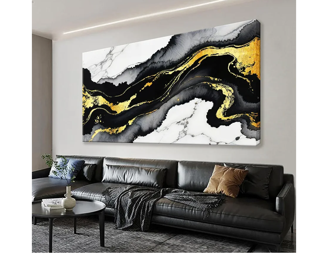 Black And Gold Abstract Wall Art Small Size Home Wall Decoration Modern Minimalist Abstract Wall Decor Canvas Art Wall Decor Marble Texture Painting Pictures For Bedroom Office Artwork 20"X40"