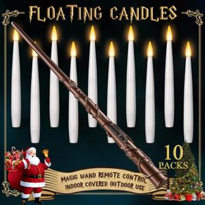 Floating Candles with Wand 10PCs - Magic Hanging Candles Christmas Decorations Flameless Taper Candles with Remote, Floating Lights Gifts for Window Home Bedroom Wedding Birthday Party Indoor Decor