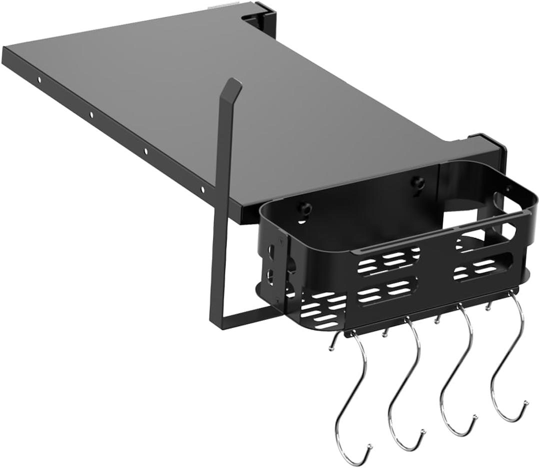 Foldable Griddle Side Shelf and Caddy for Blackstone 28" Griddle, Grill Accessories Space Saving for Blackstone with Paper Towel Holder, 4 Hooks and Storage Box Grill Parts