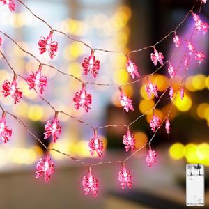 Bow String Lights 9.84 ft 20 LED Fairy Lights Battery Operated Decorative Waterproof Indoor Outdoor Twinkle Bow Decor for Bedroom Wedding Birthday Party(Pink,Chubby Bowknot)