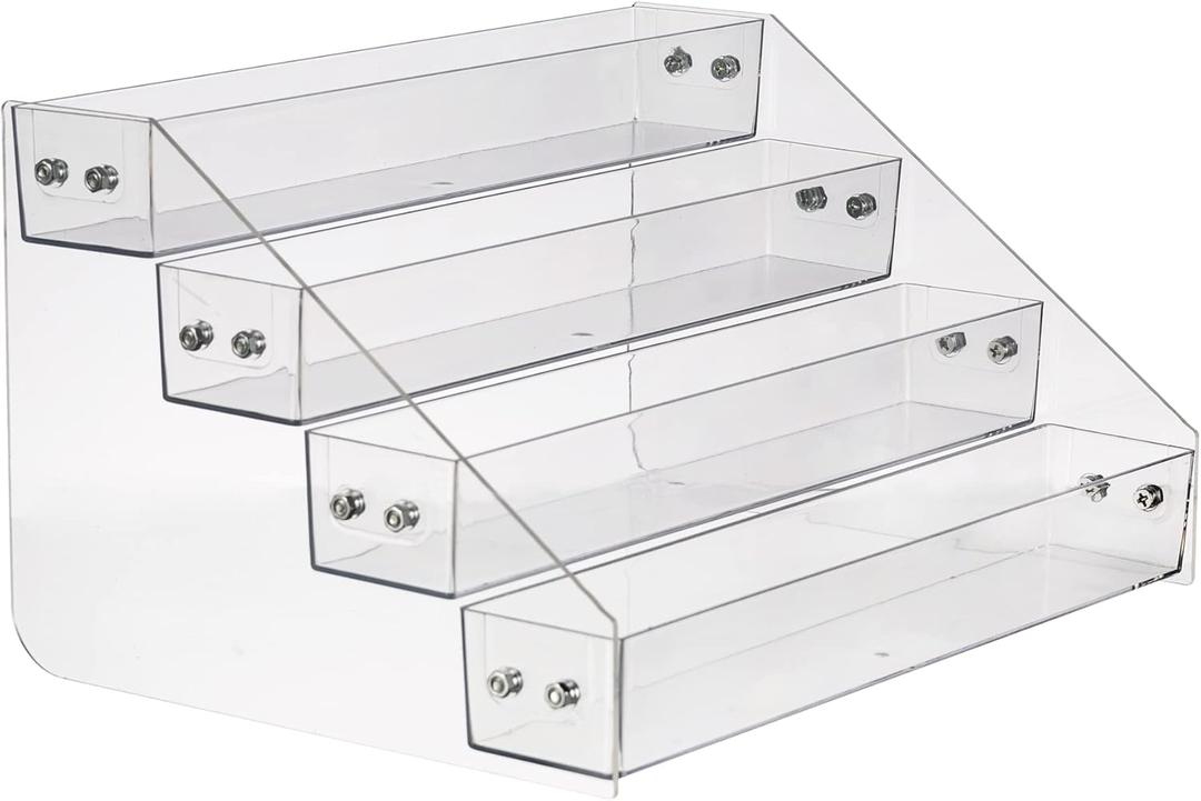 Acrylic Spice Rack, Tiered Spice Rack Shelf Seasoning Organizer for Countertop, Cabinet, Pantry, Kitchen Storage - 4 Tier