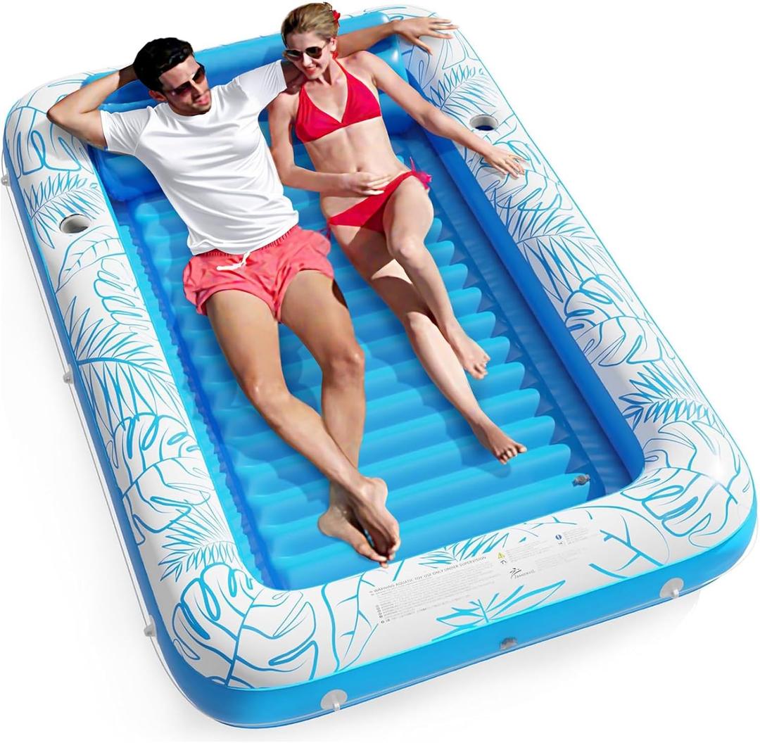 Inflatable Tanning Pool Lounger Float - Jasonwell 4 in 1 Sun Tan Tub Sunbathing Pool Lounge Raft Floatie Toys Water Filled Tanning Bed Mat Pad for Adult Blow Up Kiddie Pool Kids Ball Pit Pool (XXL) (Blue)