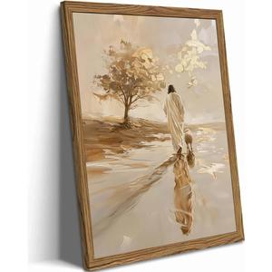 Framed Jesus and Lamb Canvas Wall Art, Christian Jesus Leaves the 99 Sheep Wall Decor Paintings, Bible Good Shepherd Pictures Prints Religious Home Decor for Prayer Room Bedroom Church 16x24 inch
