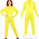 Ramede 2 Pcs Vintage Yellow Costume & Belt Set 90s Reporter TV Journalist Outfit for Halloween Retro Cosplay Costume