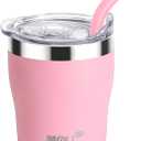 Kids Tumbler with Straw-9 oz Stainless Steel Double Wall Vacuum Insulated Tumbler Cup with Leak-Proof Lid, Sweat-Free (Pink)