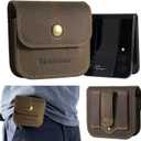 Holster for Samsung Z Flip 5/4/3, Motorola RAZR Series, Belt Clip Flip Phone Case with Card Holder & Magnetic Closure, Western Real Leather Pouch on Belt, Brown (L (Inner: 3.9 x 3.3 x 1.18'') - Brown)