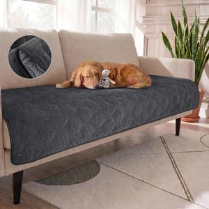 Turquoize Couch Cover for Dogs Washable Non-Slip Couch Covers for 3 Cushion Couch Sofa Pet Friendly Quilted Thick Chenille Sofa Slipcover Furniture Protector Covers for Pet, 36 x 70Inch, Grey
