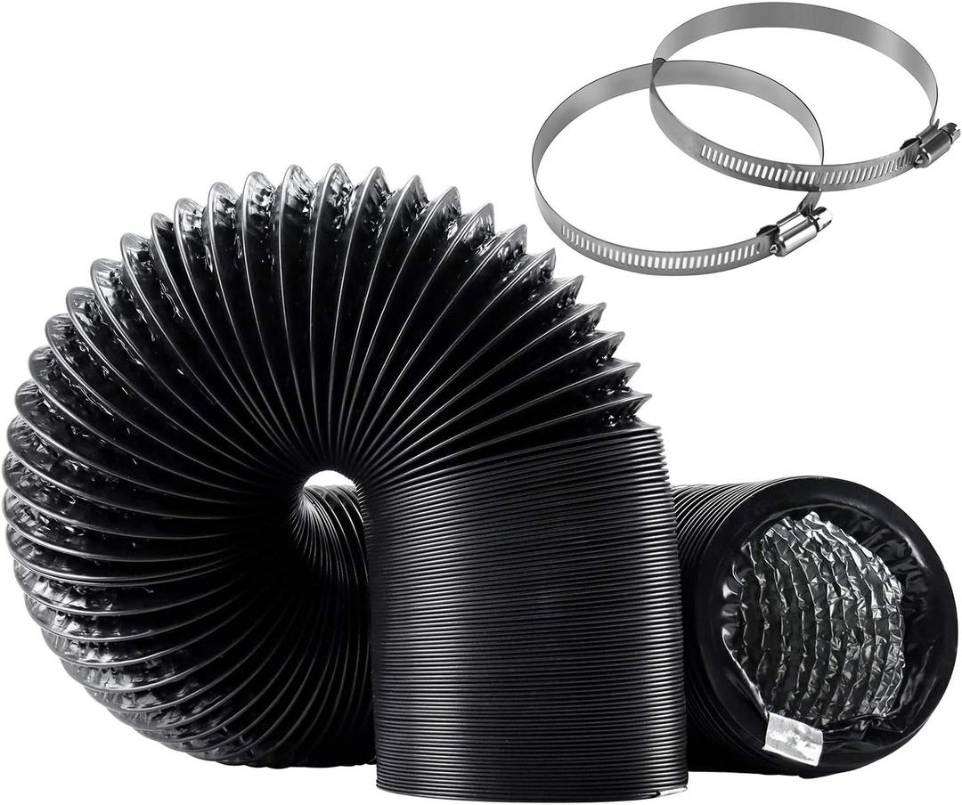 Funmit 4 Inch 10 Feet Flexible Adjustable Aluminum Dryer Vent Hose with 2 Metal Duct Clamp, PVC Tube Compatible with Most Dryers