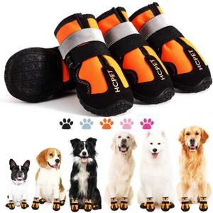 Hcpet Dog Shoes, Dog Boots for Small Dogs, Waterproof Medium Dog Booties Paw Protector for Summer Hot Pavement, Winter Snowy Day, Outdoor Walking, Indoor Hardfloors Anti Slip Sole Orange Size 1 (Width 1.57 in)