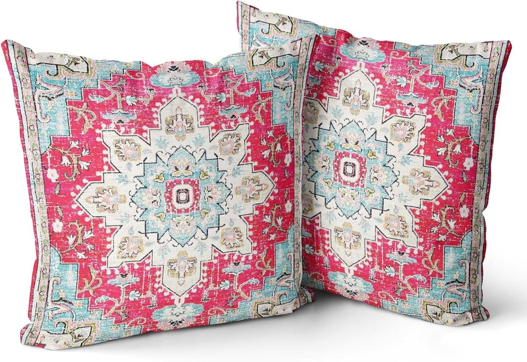Snycler Boho Throw Pillow Covers 26x26 inch Set of 2 Boho Rug Carpet Double Sided Pattern Short Plush Cotton Soft Pillow Case Cushion Cover Pillowcase for Couch Sofa Bed Decorative (Red)