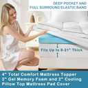4 Inch Dual Layer Memory Foam Mattress Topper for Pressure Relief and Back Pain, 2" Gel Memory Foam and 2" Cooling Pillow Top Mattress Pad Cover, Medium Support, Twin