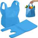 FERRIS 200 Count Large Plastic Shopping Bags with Handles (11"x17"x21") | Heavy-Duty Vest-Style Carrier Bags for Grocery Stores, Retail, Takeout, Markets & Kitchen Use - Blue