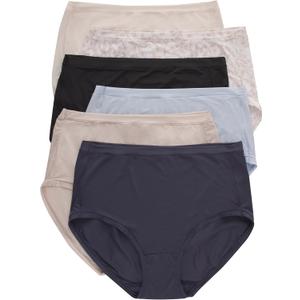 Hanes Women's Microfiber Stretch Underwear Pack, Comfort Flex Fit Brief Bikini or Thong Panties, 6-Pack, US Large