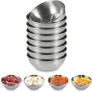 8 Pack 3.5 Inch Stainless Steel Sauce Dishes, Mini Round Dipping Bowls for Seasoning, Sushi, Appetizer Plates & Snack Bowls Serving, 5 fl oz Capacity