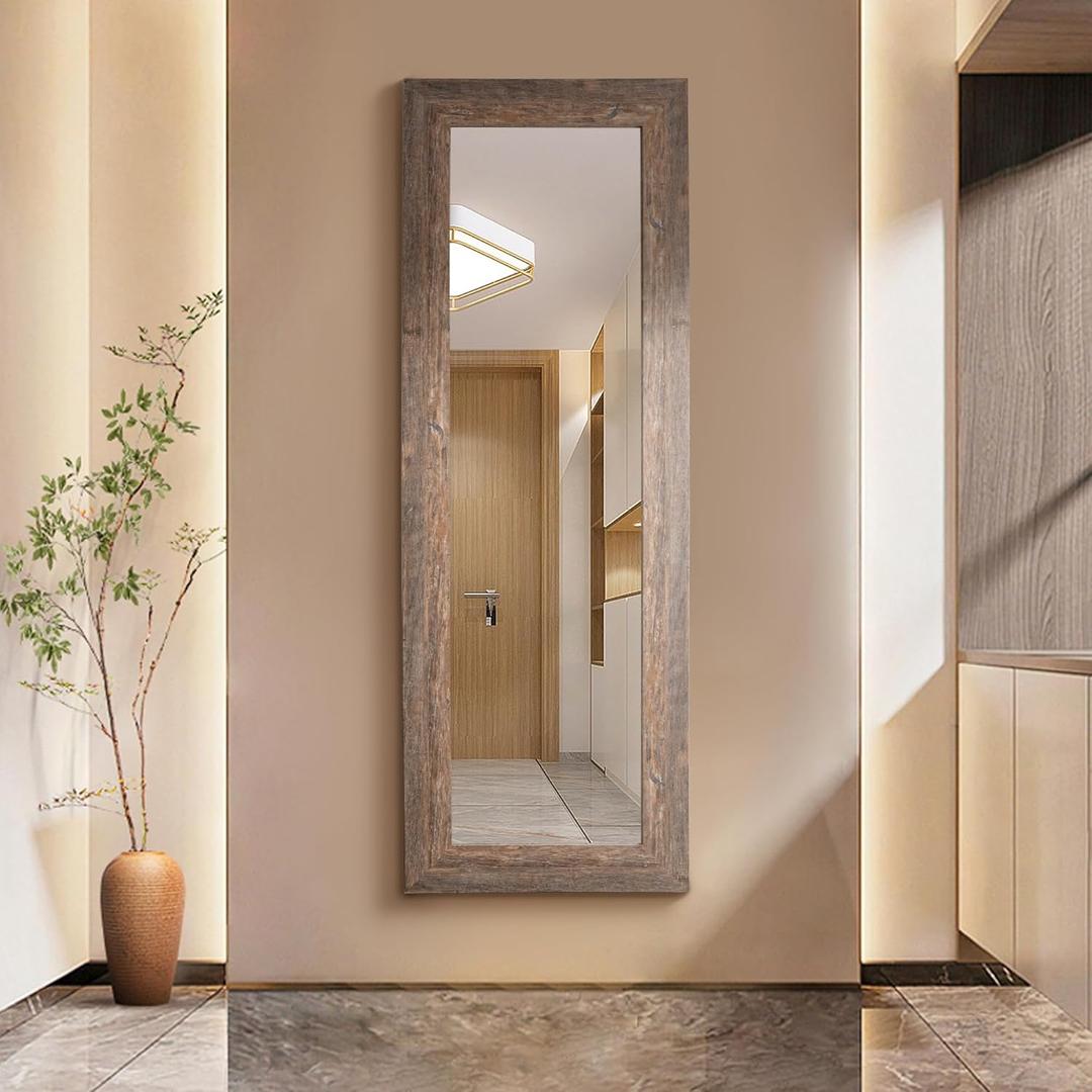 Syndra Farmhouse Full Length Mirror 61x22'', Rustic Floor Mirror, Large Dressing Mirror for Bedroom, Bathroom, Living Room, Vintage Solid Wood Frame, Wall Mounted or Leaning Against Wall Decor