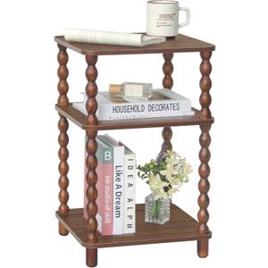 Small Side Table, Walnut End Table Living Room with 3-Tier Shelf, 11.8" x 13.4" x 22.6"