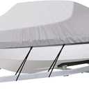 iCOVER Trailerable Boat Cover- 17'-19' Heavy Duty Waterproof Tarp Covers with Storage Bag, Fits V-Hull, Fish&Ski, Pro-Style, Fishing, Runabout, Bass Boats, up to 17ft-19ft Long X 96" Wide (D:17'-19' Long,Beam Width up to 96", Silver)