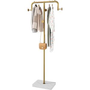 HOMEFORT Coat Rack, Freestanding Metal Coat Racks, Coat Tree Stand with 4 Hooks for Closet, Bedroom, Entryway, Living Room, Gold