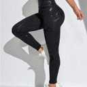 Women's Graphic Print Leggings High Waist Yoga Pants Fitted Long Trousers (Black, S)