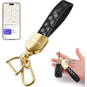 TopMade Keychain, Works with Apple Find My, Premium Handmade Knit Leather Car Key Chains for Women & Men, Smart Tracker Tag, Anti-Lost Key Finder, Universal Key Fob Holder, IP67 Waterproof, Black