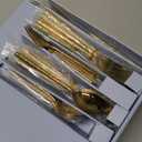 Gold Silverware 18/10 Stainless Steel 40-Piece Mirror Polsihing Flatware Round Hammered Cutlery Set Service for 8