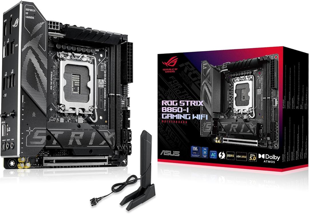 ASUS ROG STRIX B860-I GAMING WIFI B860 LGA 1851 mITX Mini-ITX motherboard, Intel Core Ultra Series 2 Ready, Advanced AI ready, 10+1+2+1 stage, DDR5, 2.5G LAN, WiFi7, M.2, Thunderbolt 4, USB Type-C
