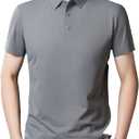 Men's Golf Polo Shirts Light Weight Business Casual Athletic Short Sleeve Polos Comfy Breathable Wicking (Gray, XL)