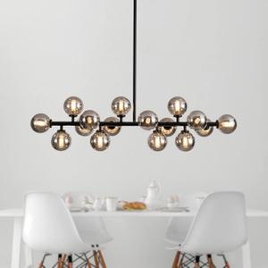 APLampar Mid Century Modern Chandelier 16-Light Linear Bubble Chandelier Black Pendant Lighting Fixture with Smoke Gray Glass for Dining Room Kitchen Island (39.4)
