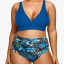 Yonique Womens Plus Size Bikini High Waisted Swimsuits Two Piece Bathing Suits Tummy Control Swimwear, 18Plus, Blue Floral 