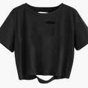 Avanova womens Soft Black Crop Top Ripped Design, S