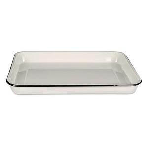 TableCraft 80012 Enamelware Collection Serving Tray, Solid White with Black Rim, Porcelain over Steel, Oven-to-Table, Retro Style, Induction Ready, Indoor/Outdoor Use, 16" x 11.5" x 1.5"