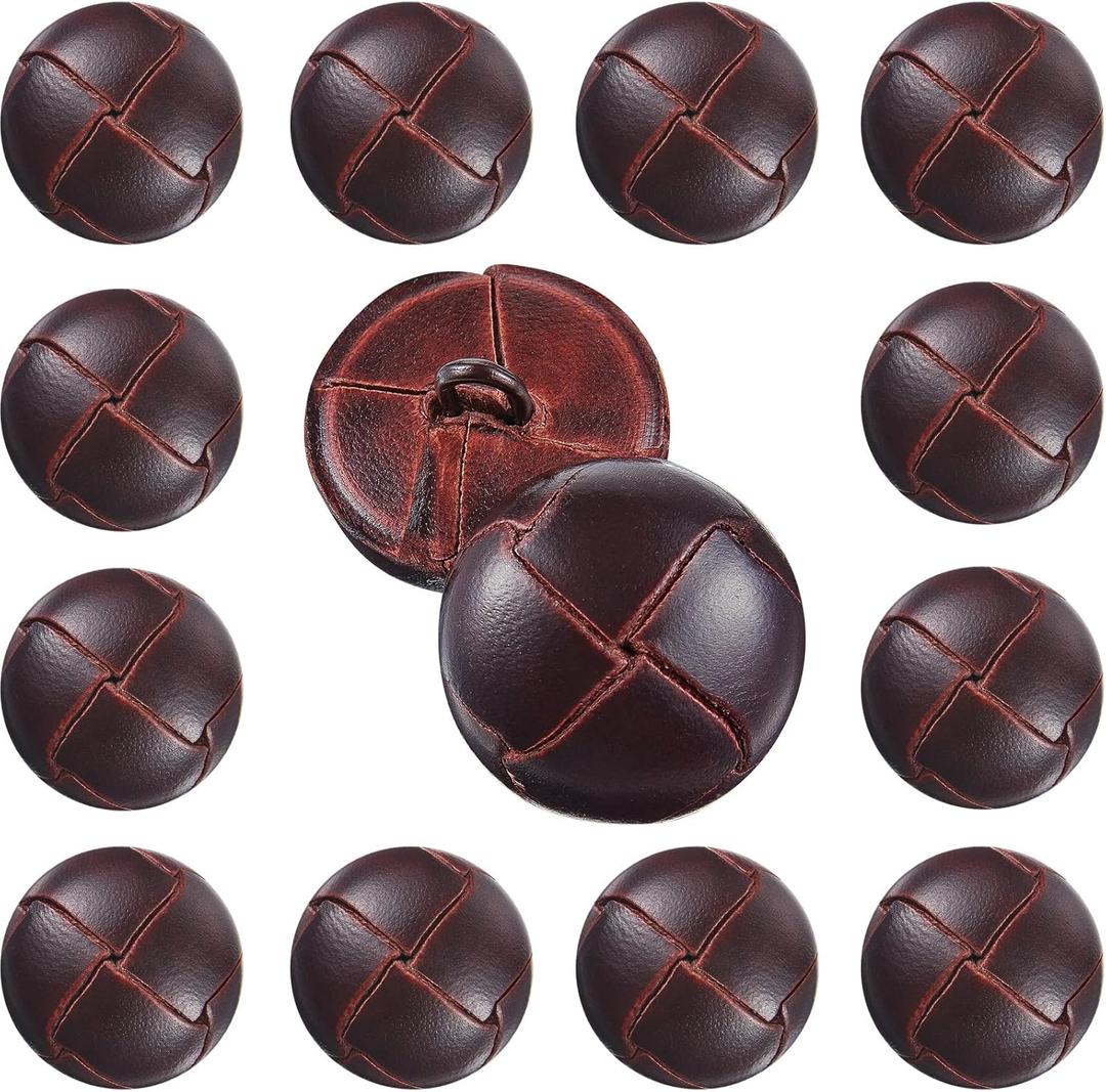 12 Pcs Brown 18 mm Genuine Leather Cover Buttons Football Buttons with Shank Sew for Clothes Dress Coats Jackets Sweaters Blazers Jeans Handicrafts Fall Sewing Accessories