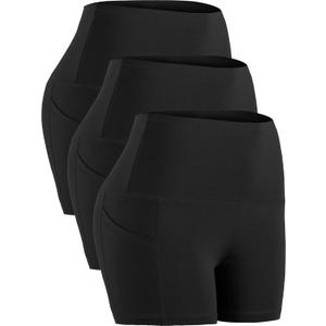 CADMUS High Waist Athletic Shorts for Womens Yoga Fitness Running Shorts with Deep Pockets (Medium, Pack of 3:1016# Black & Black & Black)
