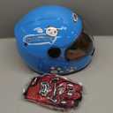 Kids Motorcycle Helmet with Panda Design and Racing Gloves Set, DOT Certification (Blue)