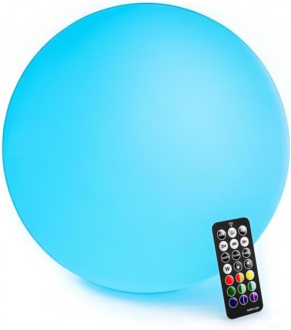 LOFTEK Floating Pool Light - 16-inch Large Ball Lamp with Remote - 4 Modes & 16 RGB Colorful - Waterproof & Rechargeable Globe Floor Lamp for Pool Party, Gaming Room, Garden, 1-Pack