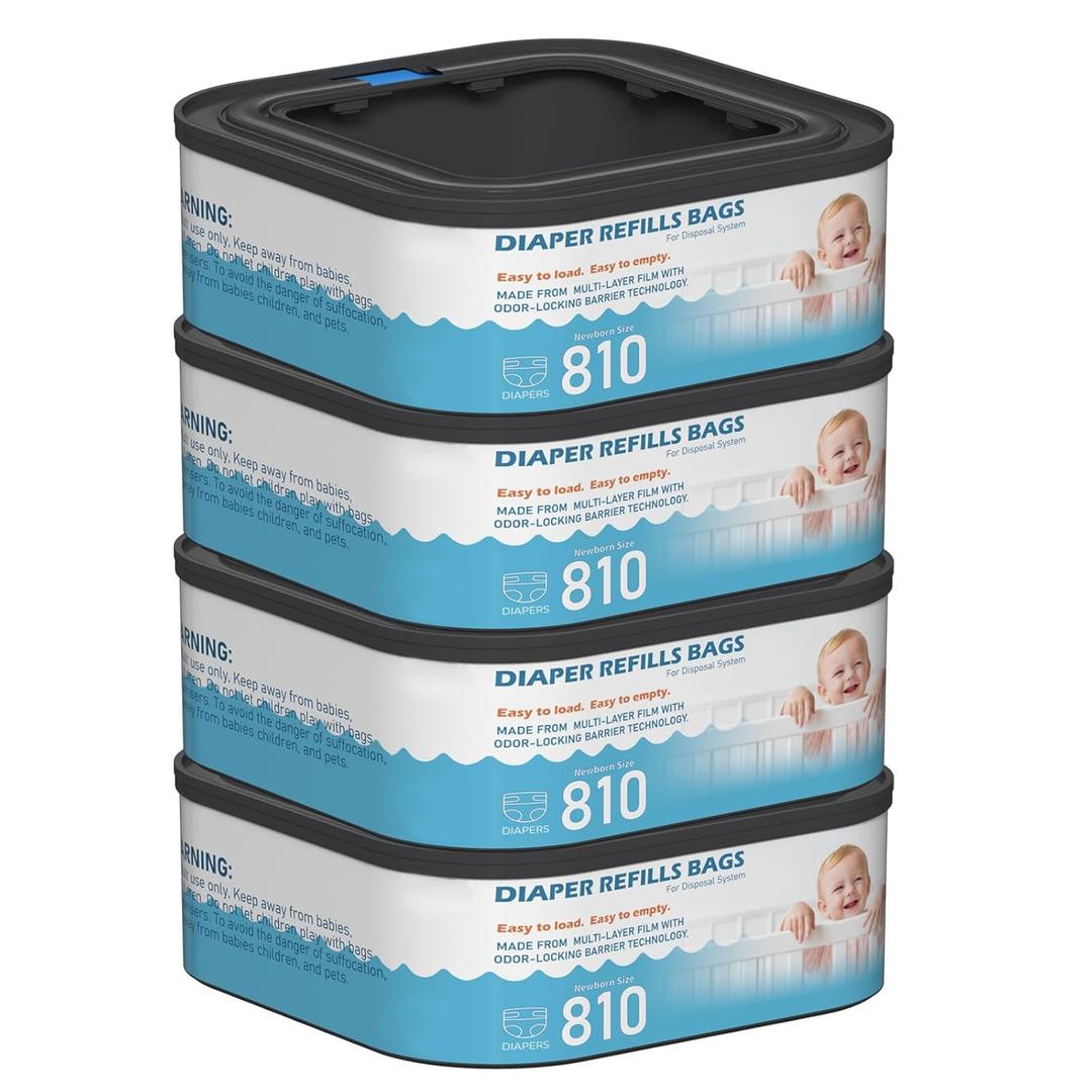 Jumbo Square Refills Disposal Bags Refill Compatible with Diaper Genie Classic, Compact, and Select Pails, Hold Up to 810 Newborn-Sized Diapers Per Refill, 4 Packs