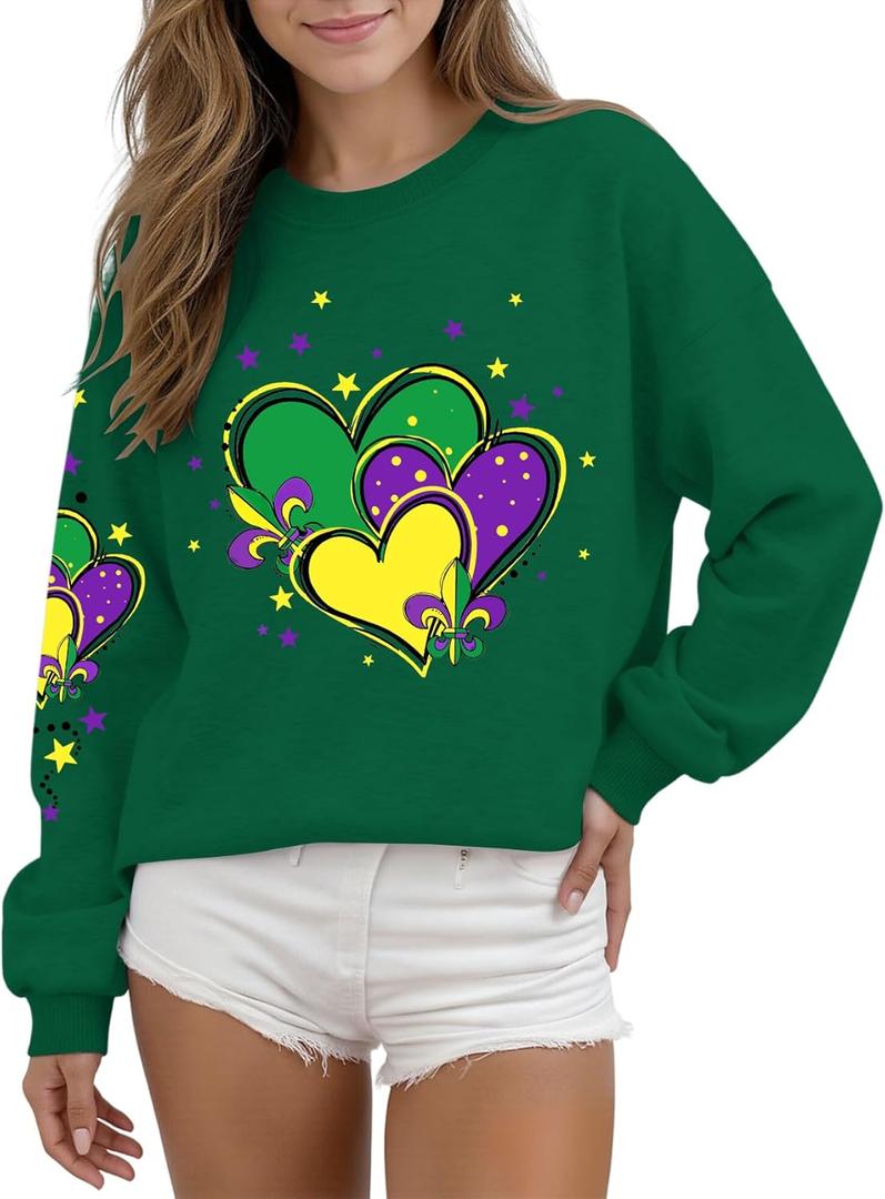 Fat Tuesday Sweatshirt for Women Long Sleeve Shirt New Orleans Novelty Graphic Pullover Outfit (XL)
