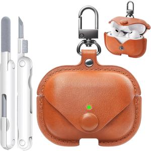 for Airpods Pro 2 Case Leather, AirPods Pro Case with Keychain & Cleaner Kit for Apple Airpods Pro 2nd/1st Generation (2023/2022/2019), Full Protective Leather Case Cover for Men Women (Brown)