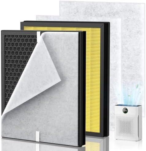 PR1 Replacement Filter for Mooka PR1 Air Purifier for Home Large Room up to 2200sq.ft, 2 Pack 3-in-1 HEPA Activated Carbon, with 4Pcs Washable Filter for Pets, PM 2.5, Yellow : Home & Kitchen