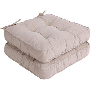 Chair Cushion with Ties 18 x 18 Inch Indoor Outdoor Cushions for Dining Chairs Set of 2, Square (Beige, 18 x 18 Inch)