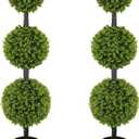 2 Pack Artificial Topiary Ball Tree 4FT, Set of 2 Faux Triple Balls Tree in Pot Shrubs Plants for Outdoor Front Door Porch Plant Outdoor