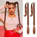 2 Pack Long DIY Braided Ponytail Extension with Hair Tie Straight Wrap Around Hair Extensions Ponytail(2#)