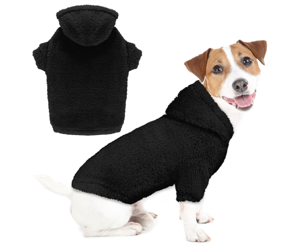 Fuzzy Dog Sweaters for Medium Dogs Dog Hoodie Soft Double-Sided Plush Fleece Pet Sweater Clothes Pet Coats Hoodie Sherpa Hooded Sweatshirt(Black-M)