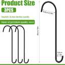 3 Pack 18 Inch S Hooks for Hanging Plants, Heavy Duty Metal Extension Hangers for Bird Feeders Wind Chimes Flower Baskets Black Vinyl Coated Rustproof Garden Hooks