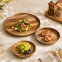 MinBoo Wooden Acacia Plates set of 3, 9-6Inch Wood Acacia Serving Trays, Farmhouse Kitchen Plates, Reusable Wooden Dishware for Dining, Appetizers, Snacks, Parties (oval)