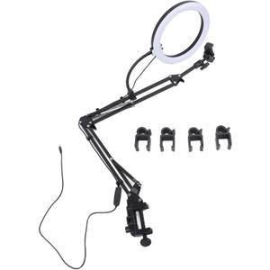 10.24in Ring Light with Overhead Phone Mount, 5cm Heavy Duty Clamp, Dimmable LED Desk Lamp for Makeup, TikTok Videos, YouTube, Live Streaming, Cooking, Online Teaching, Vlog